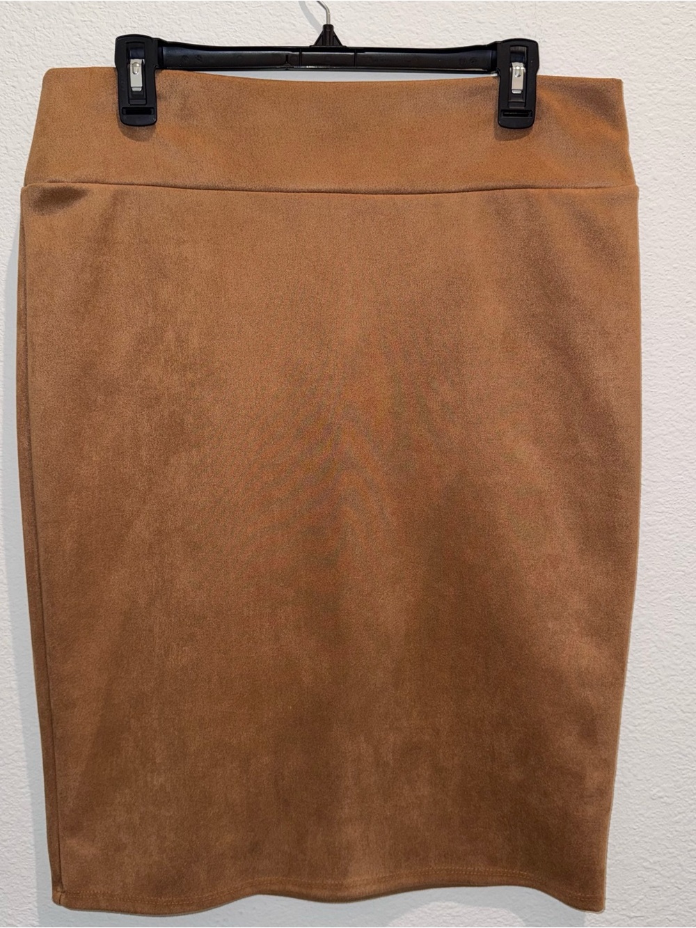 Classic Faux Suede Pencil Skirt in Camel